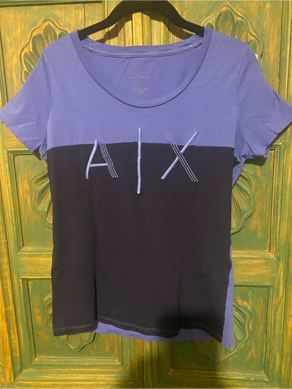 Armani Exchange Two-Tone Purple and Black A|X Logo Tee